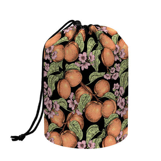 Apricot And Flower Pattern Print Drawstring Makeup Bag