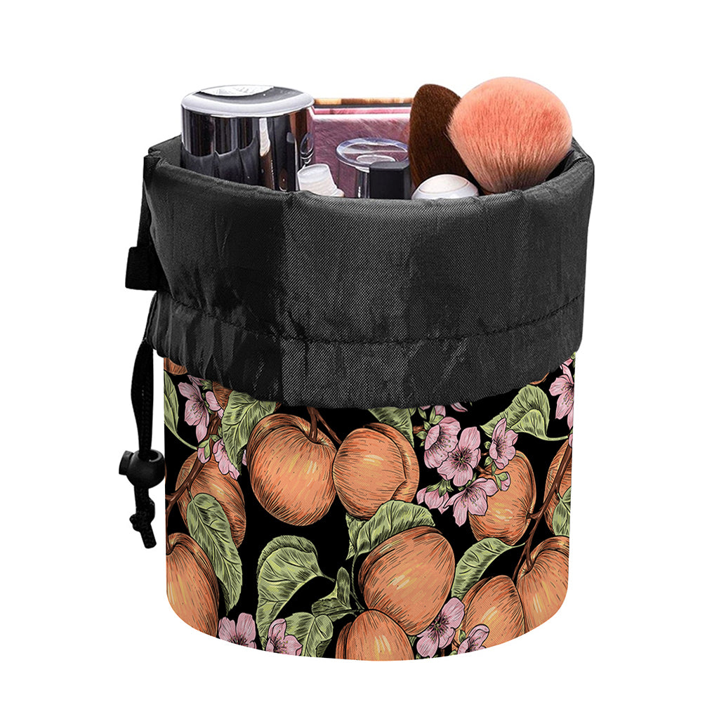 Apricot And Flower Pattern Print Drawstring Makeup Bag