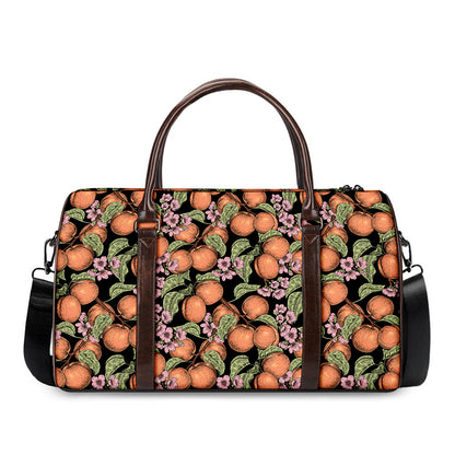 Apricot And Flower Pattern Print Duffle Bag