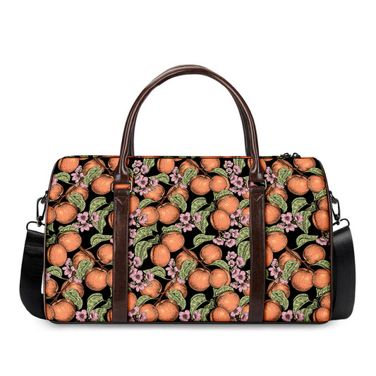 Apricot And Flower Pattern Print Duffle Bag