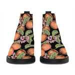 Apricot And Flower Pattern Print Flat Ankle Boots