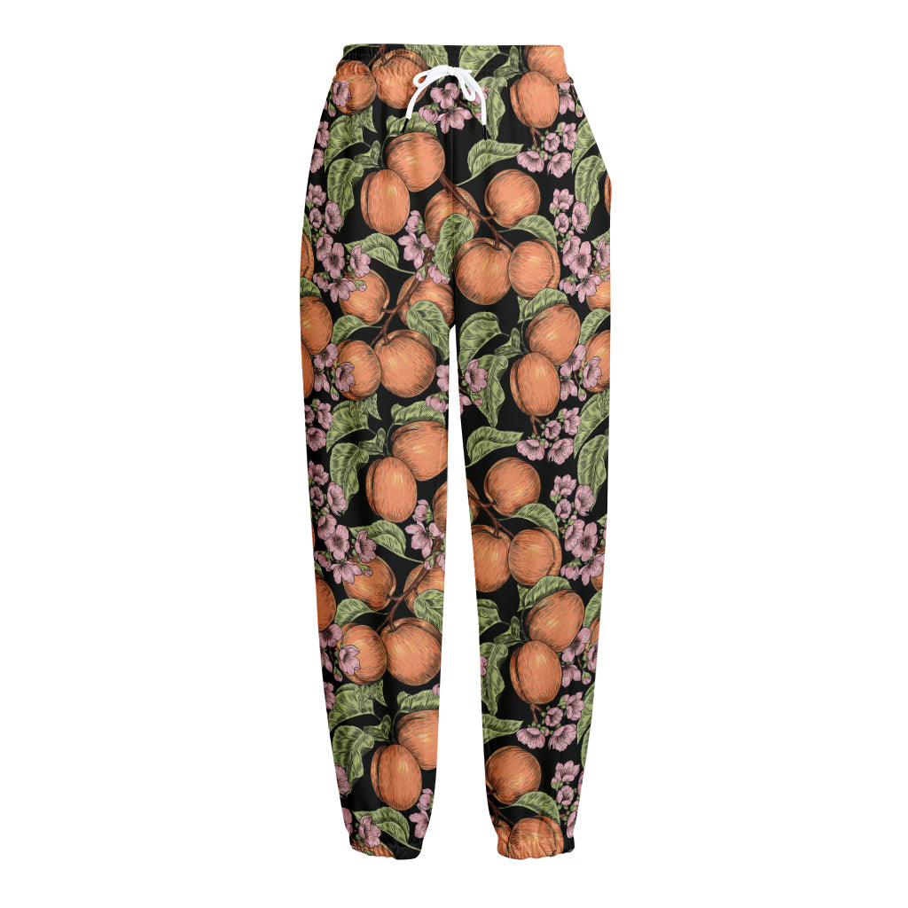 Apricot And Flower Pattern Print Fleece Lined Knit Pants