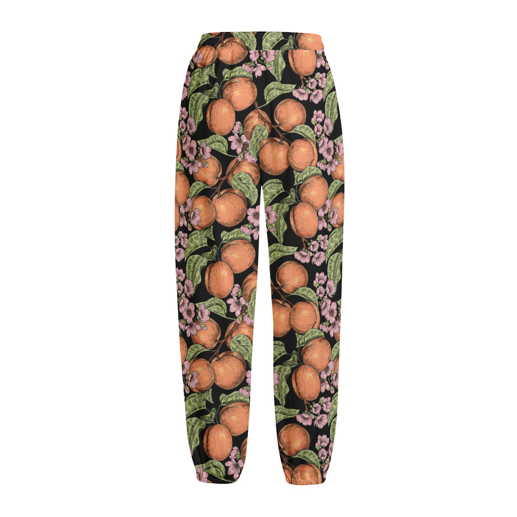 Apricot And Flower Pattern Print Fleece Lined Knit Pants