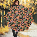 Apricot And Flower Pattern Print Foldable Umbrella
