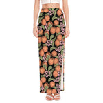 Apricot And Flower Pattern Print High Slit Maxi Skirt