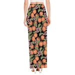 Apricot And Flower Pattern Print High Slit Maxi Skirt
