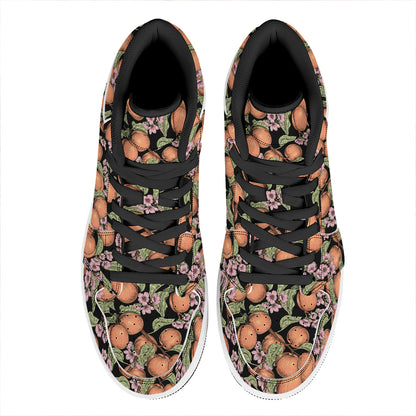 Apricot And Flower Pattern Print High Top Leather Sneakers