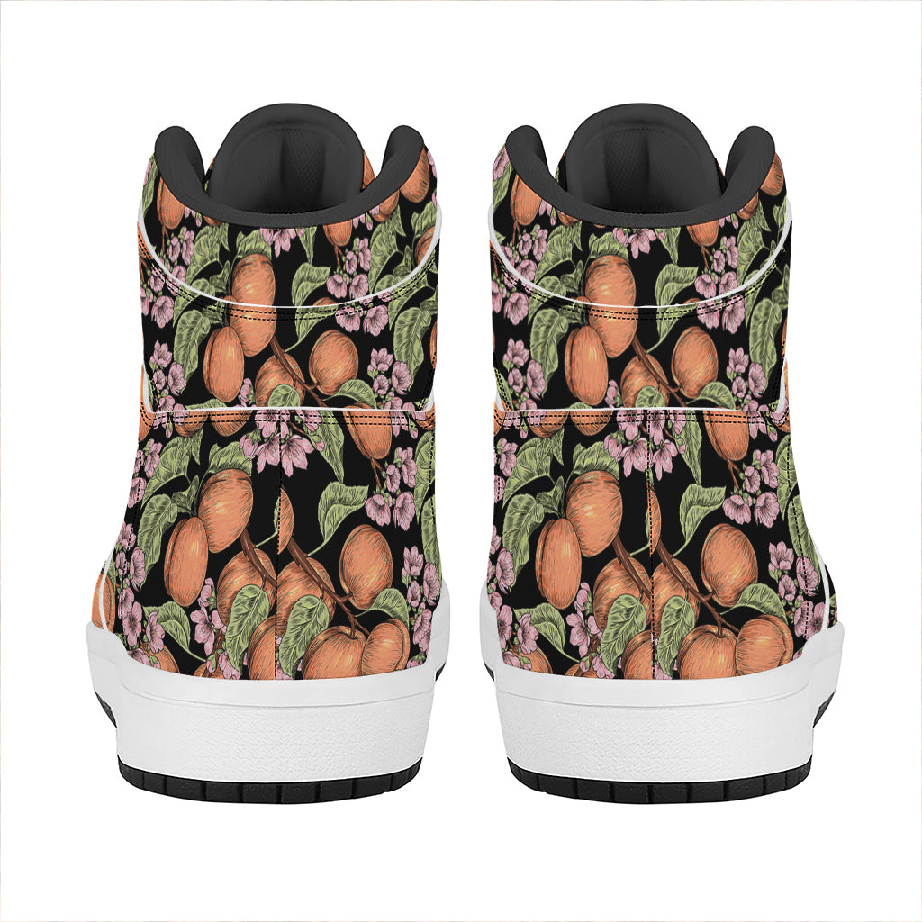 Apricot And Flower Pattern Print High Top Leather Sneakers