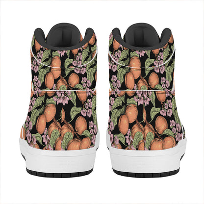 Apricot And Flower Pattern Print High Top Leather Sneakers