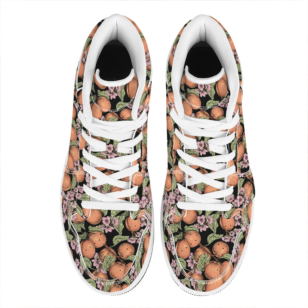 Apricot And Flower Pattern Print High Top Leather Sneakers