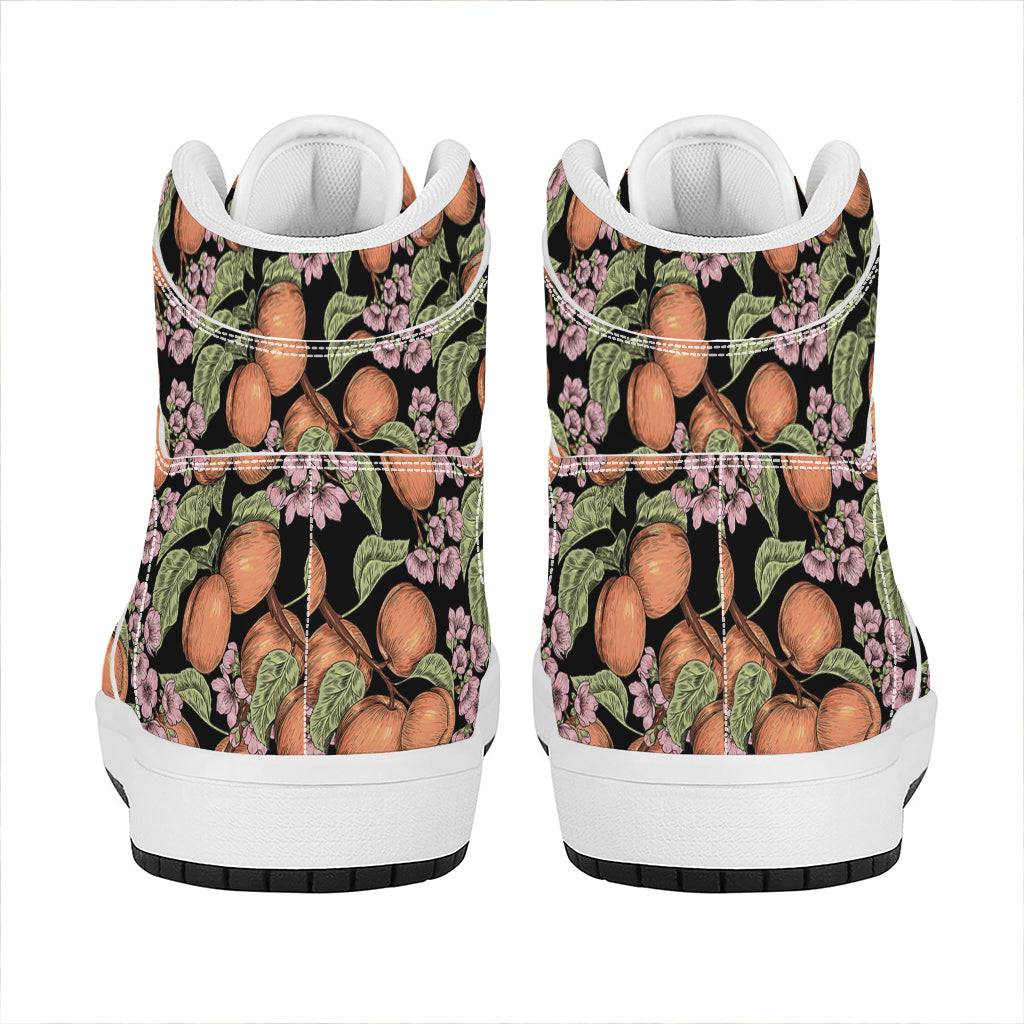 Apricot And Flower Pattern Print High Top Leather Sneakers