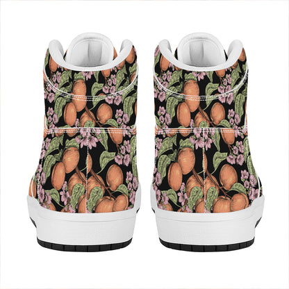Apricot And Flower Pattern Print High Top Leather Sneakers