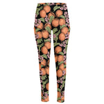 Apricot And Flower Pattern Print High-Waisted Pocket Leggings