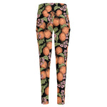 Apricot And Flower Pattern Print High-Waisted Pocket Leggings