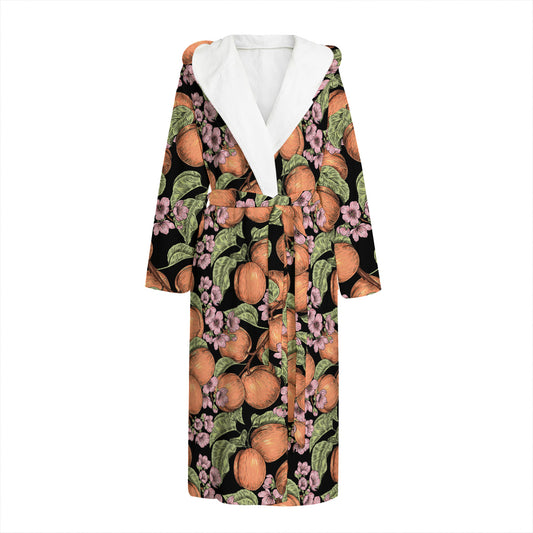 Apricot And Flower Pattern Print Hooded Bathrobe