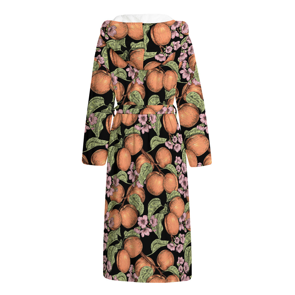 Apricot And Flower Pattern Print Hooded Bathrobe