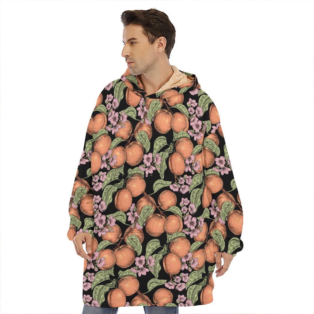Apricot And Flower Pattern Print Hoodie Blanket