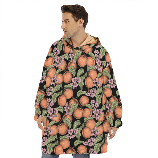 Apricot And Flower Pattern Print Hoodie Blanket
