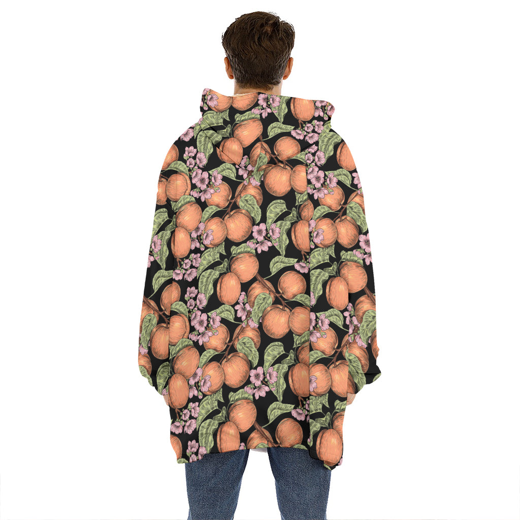 Apricot And Flower Pattern Print Hoodie Blanket