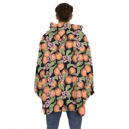 Apricot And Flower Pattern Print Hoodie Blanket