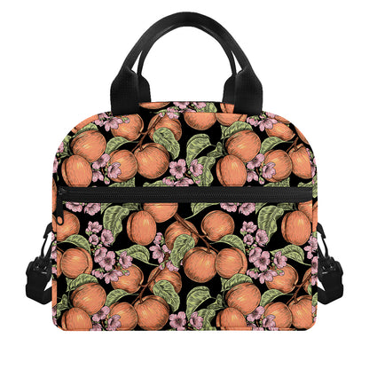 Apricot And Flower Pattern Print Insulated Lunch Bag