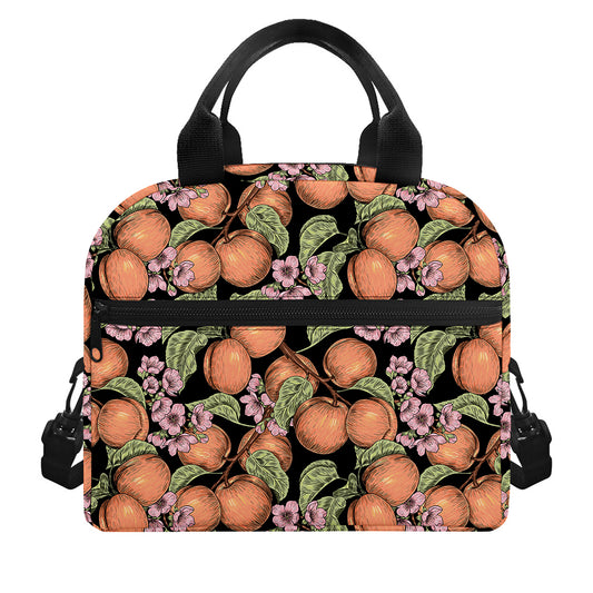 Apricot And Flower Pattern Print Insulated Lunch Bag