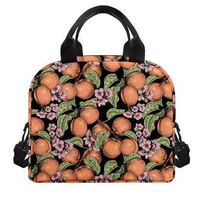 Apricot And Flower Pattern Print Insulated Lunch Bag