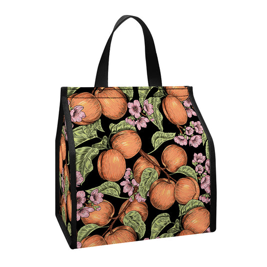 Apricot And Flower Pattern Print Insulated Lunch Tote