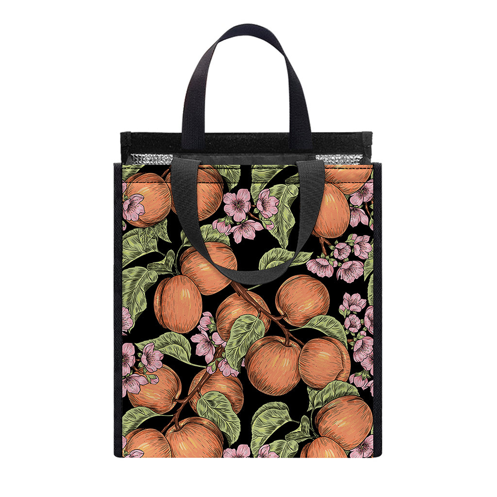 Apricot And Flower Pattern Print Insulated Lunch Tote