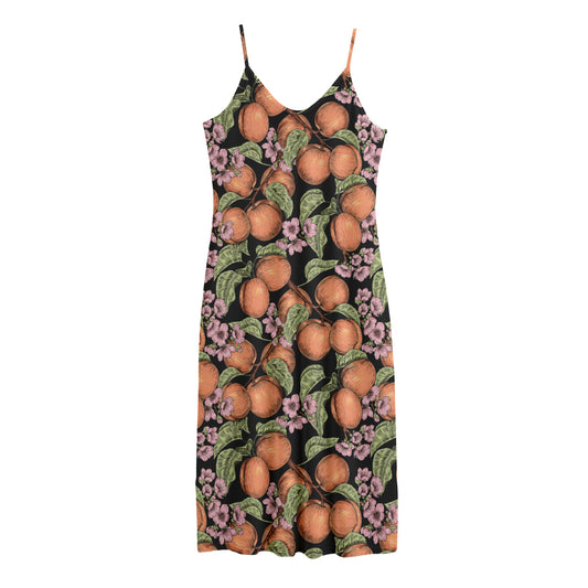 Apricot And Flower Pattern Print Jersey Midi Cami Dress