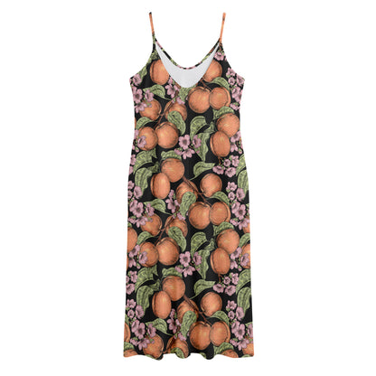 Apricot And Flower Pattern Print Jersey Midi Cami Dress