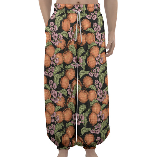 Apricot And Flower Pattern Print Lantern Pants