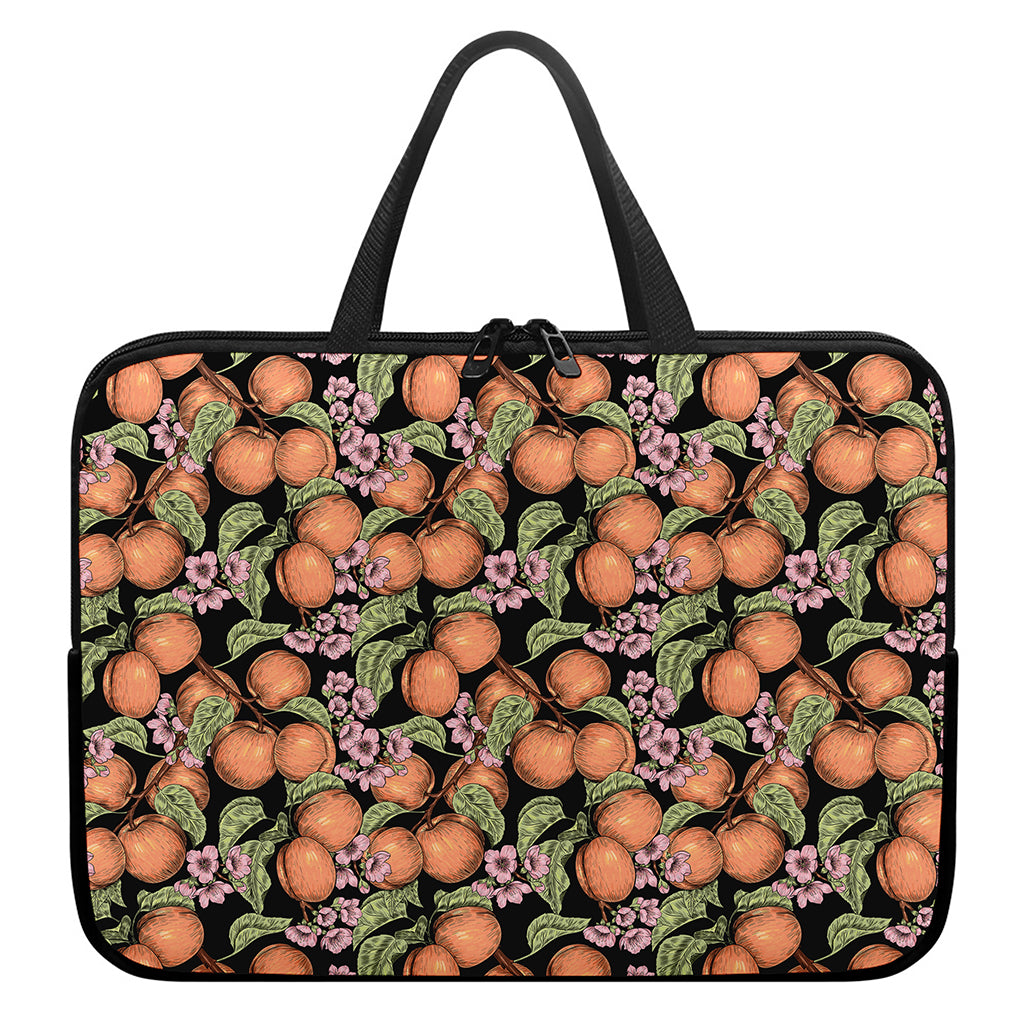 Apricot And Flower Pattern Print Laptop Sleeve With Handle