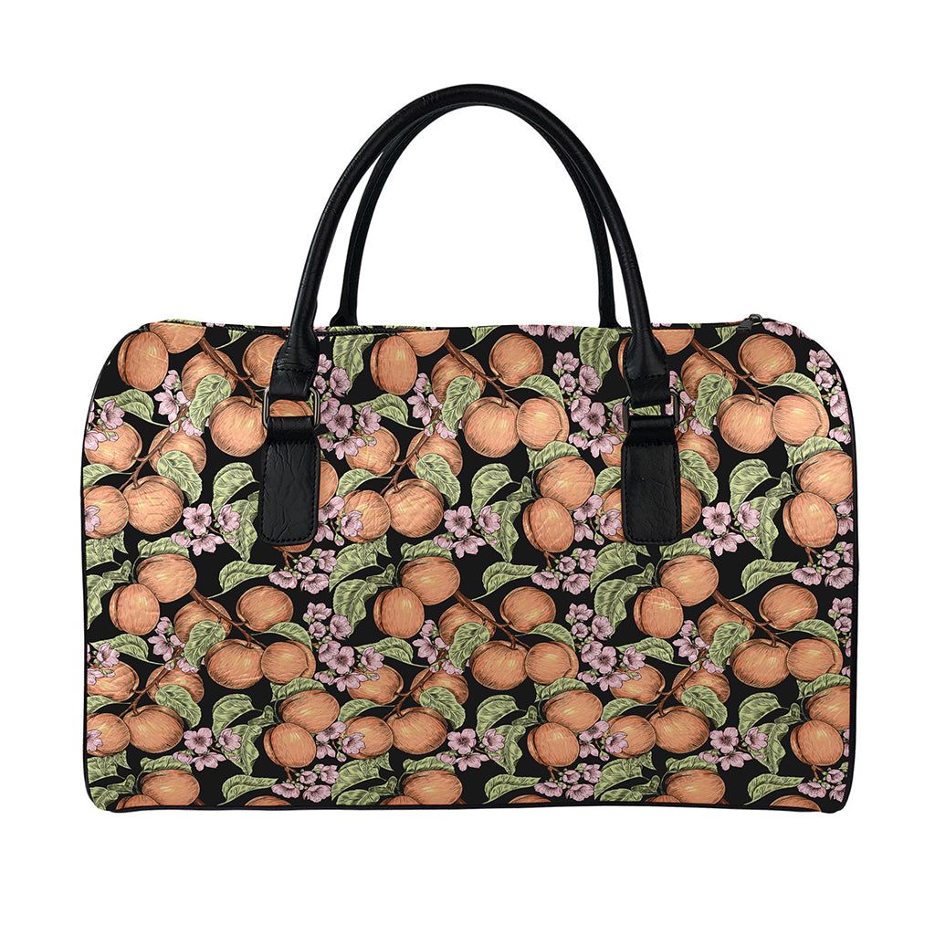 Apricot And Flower Pattern Print Leather Duffle Bag