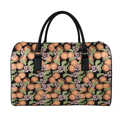 Apricot And Flower Pattern Print Leather Duffle Bag