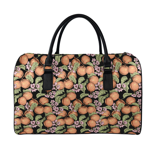 Apricot And Flower Pattern Print Leather Duffle Bag