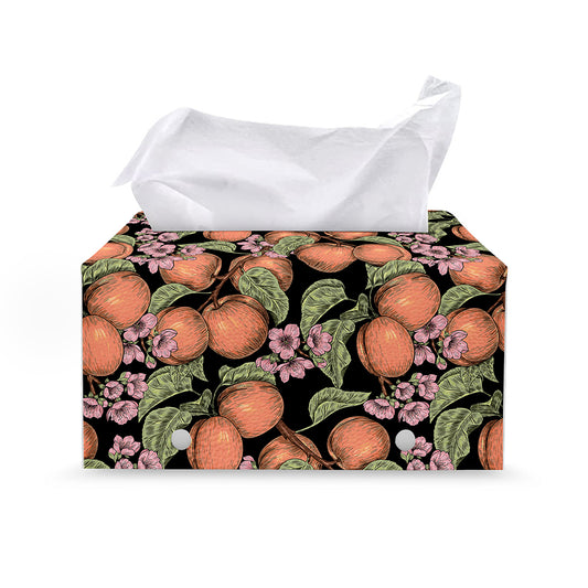 Apricot And Flower Pattern Print Leather Tissue Box Cover