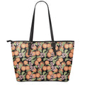 Apricot And Flower Pattern Print Leather Tote Bag With Zipper