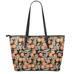 Apricot And Flower Pattern Print Leather Tote Bag