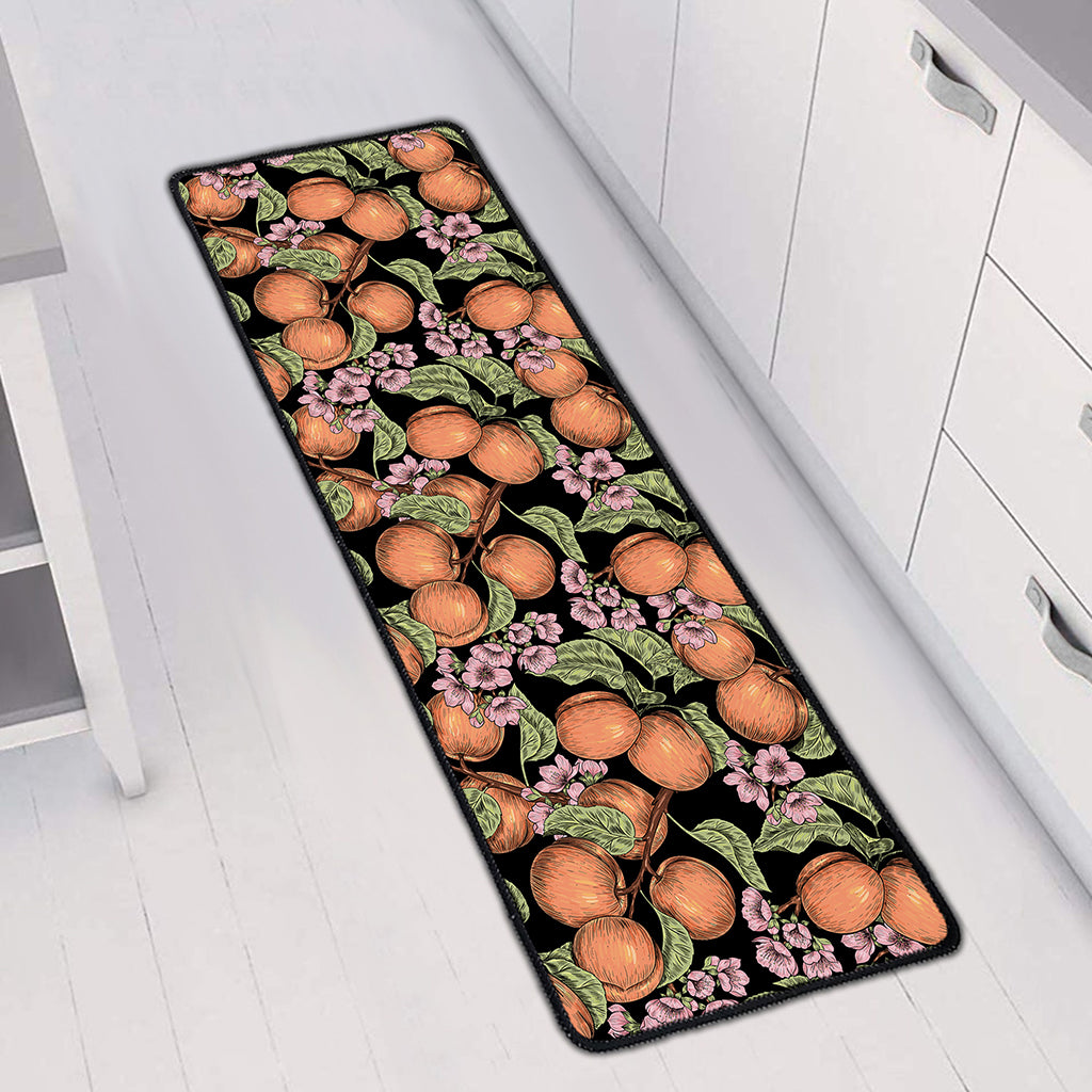 Apricot And Flower Pattern Print Long Kitchen Mat