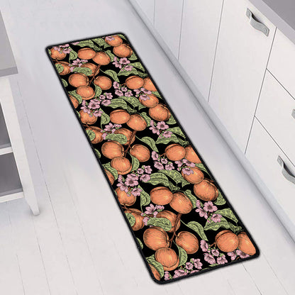 Apricot And Flower Pattern Print Long Kitchen Mat