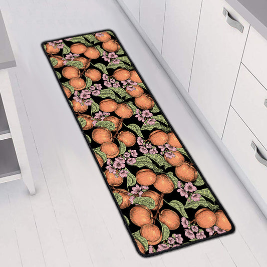 Apricot And Flower Pattern Print Long Kitchen Mat