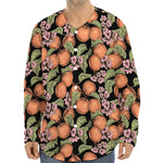 Apricot And Flower Pattern Print Long Sleeve Baseball Jersey