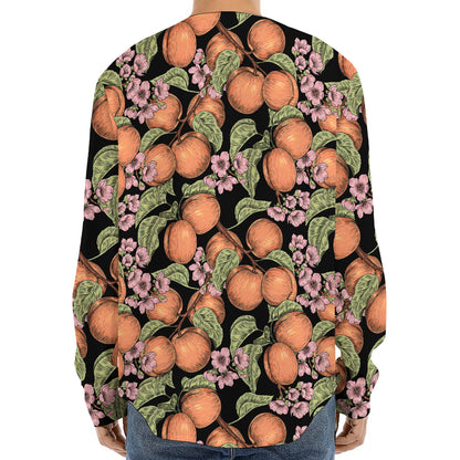 Apricot And Flower Pattern Print Long Sleeve Baseball Jersey