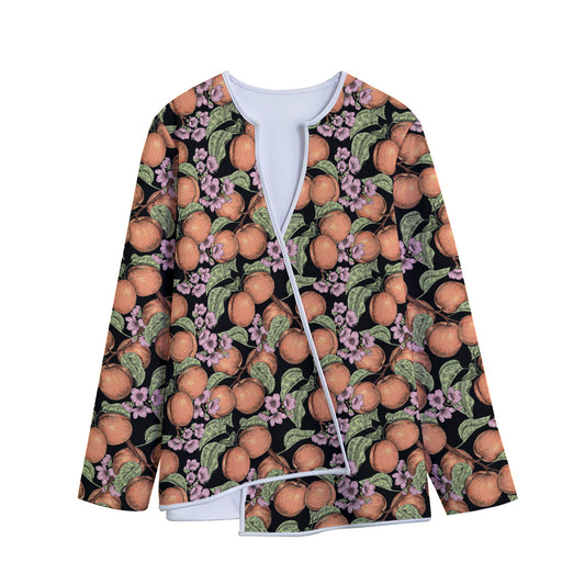 Apricot And Flower Pattern Print Long Sleeve Short Coat