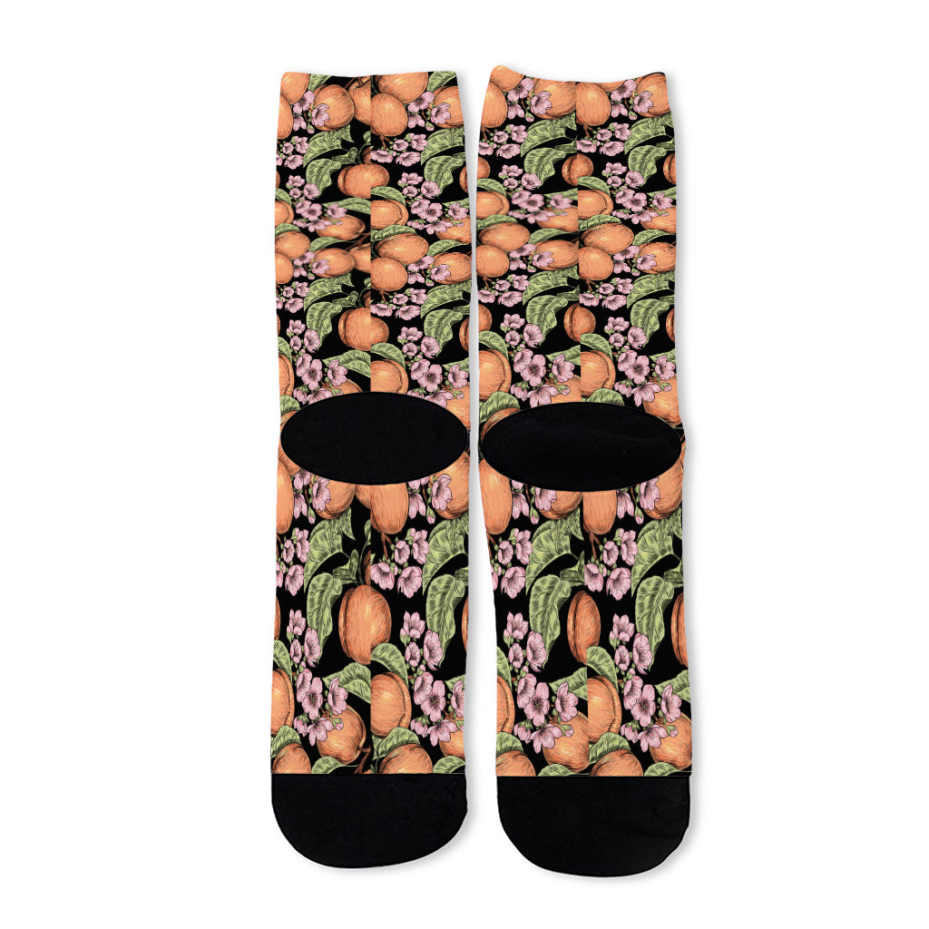 Apricot And Flower Pattern Print Long Socks
