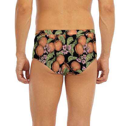Apricot And Flower Pattern Print Men's Briefs