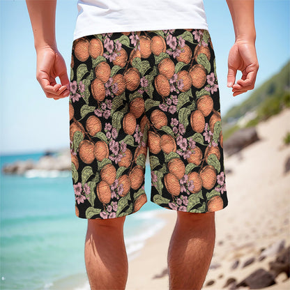 Apricot And Flower Pattern Print Men's Cargo Shorts
