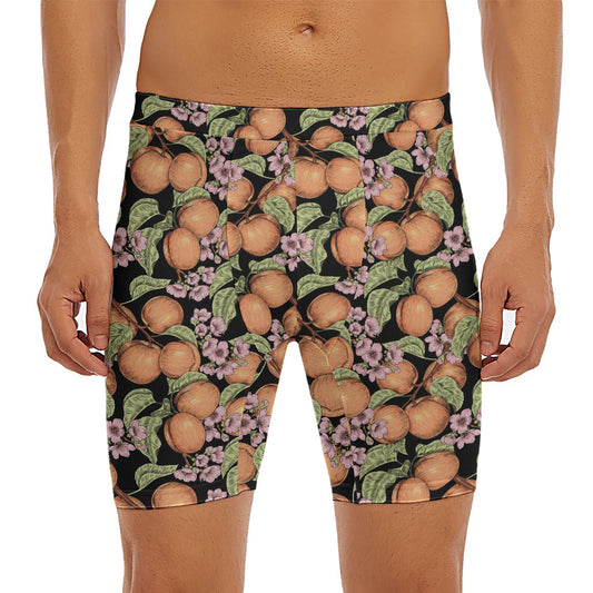 Apricot And Flower Pattern Print Men's Long Boxer Briefs