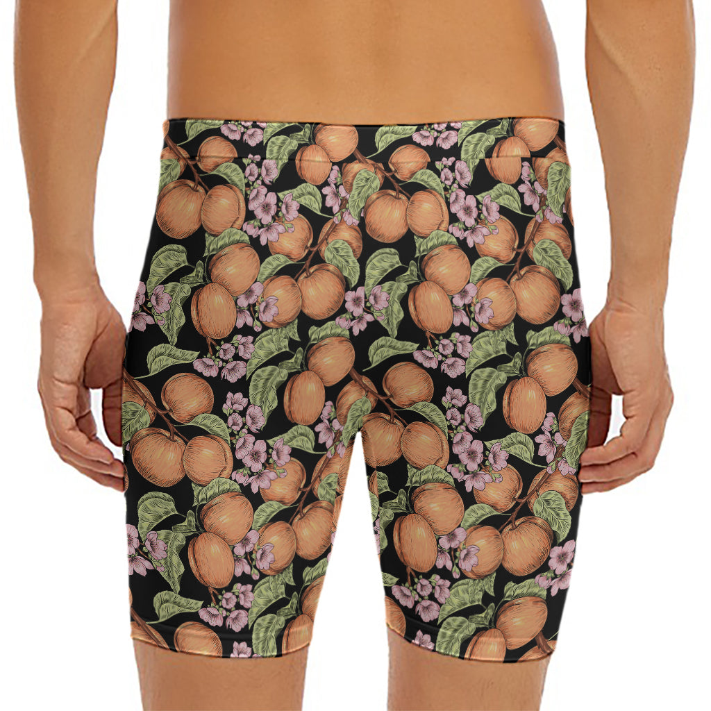 Apricot And Flower Pattern Print Men's Long Boxer Briefs